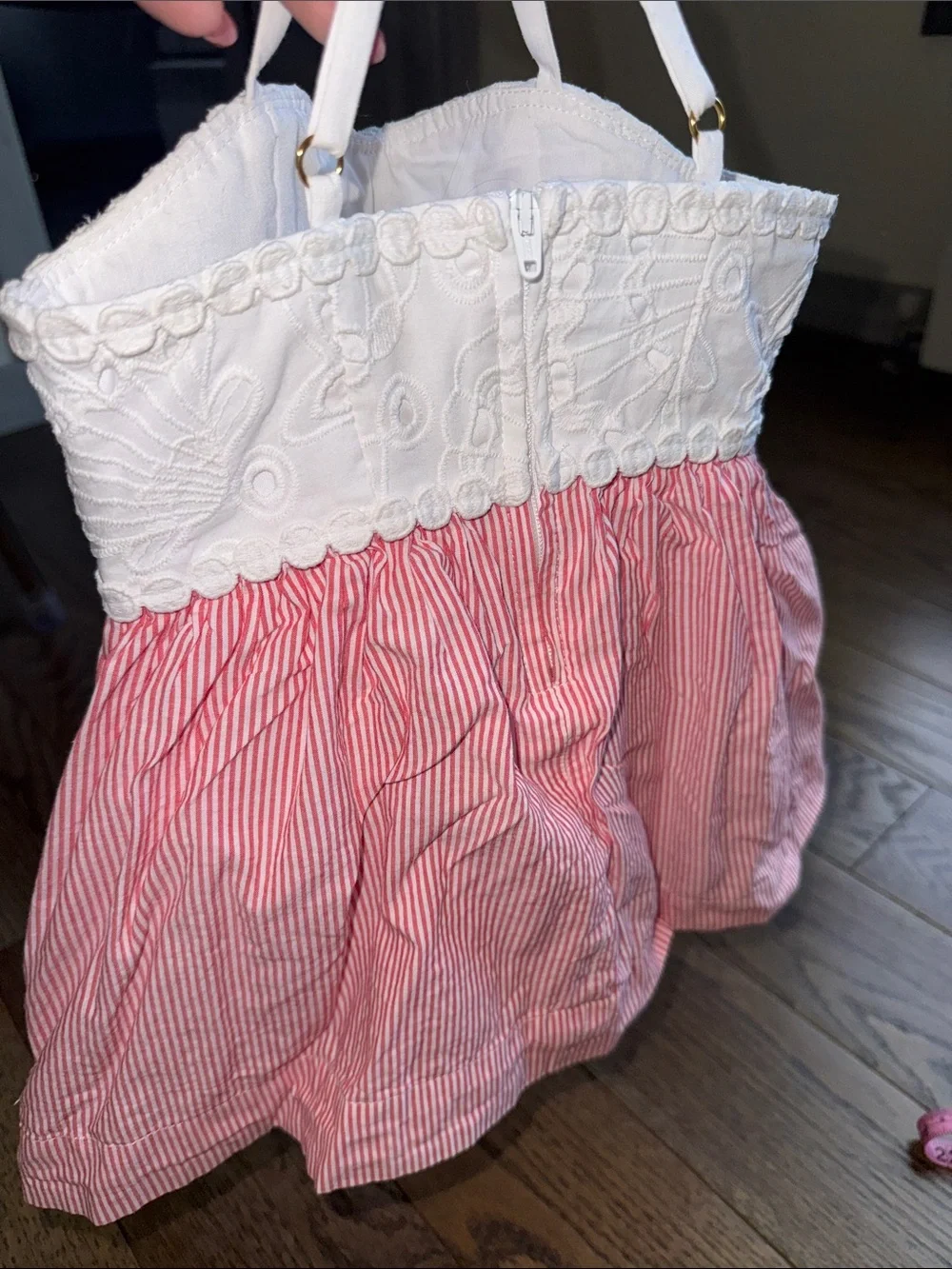 Lilly Pulitzer White Eyelet Top with Pink Striped Skirt Kids Dress 2T 18-24 EUC